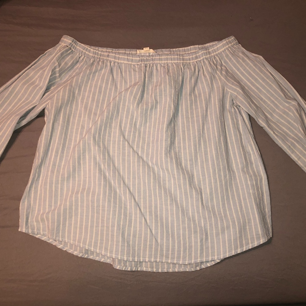 Blue and White Stripe off the shoulder top
